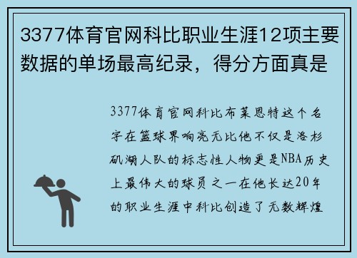 3377体育官网科比职业生涯12项主要数据的单场最高纪录，得分方面真是太震撼了 - 副本